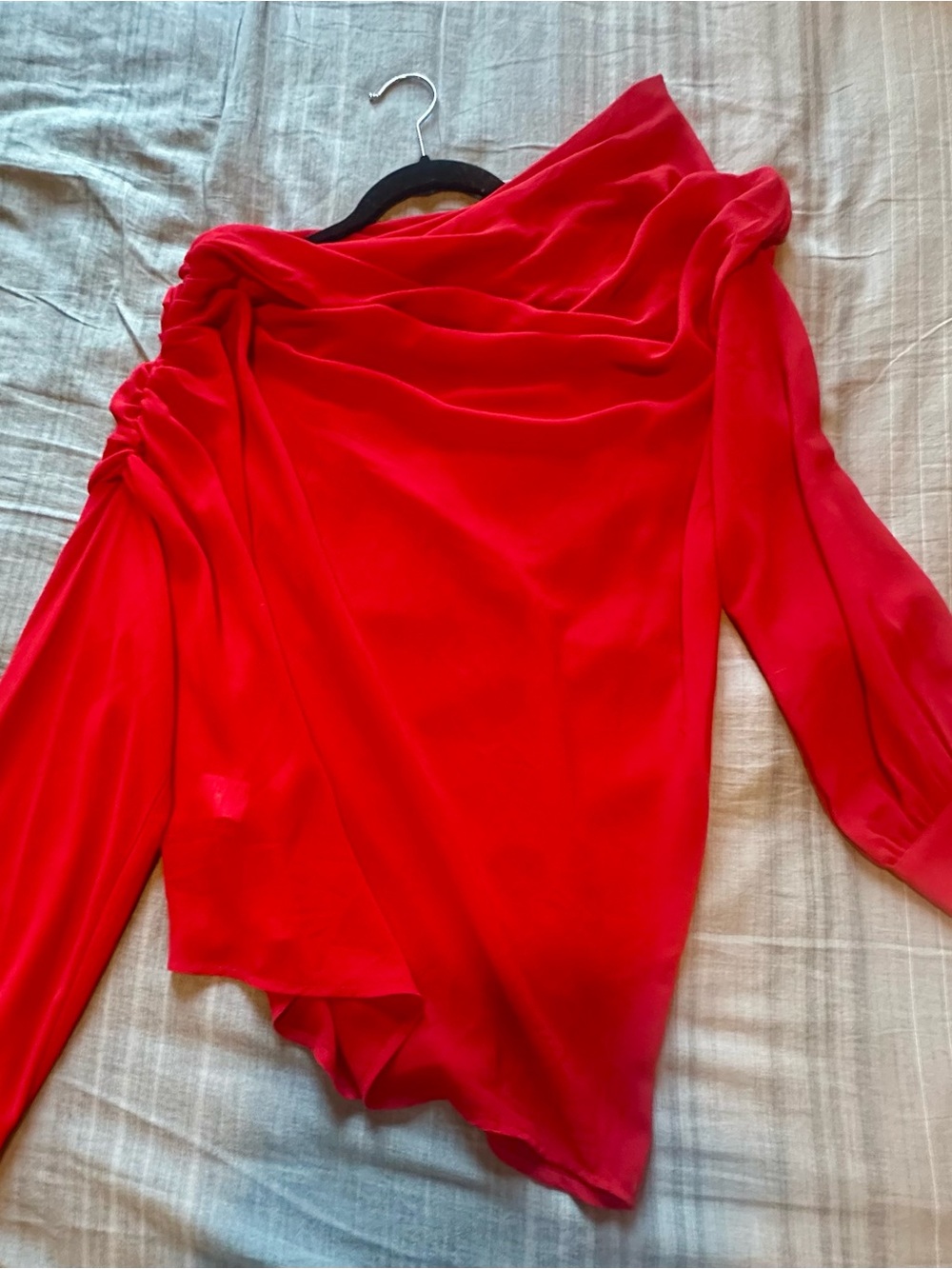 Commense Red Draped Long-Sleeve Blouse